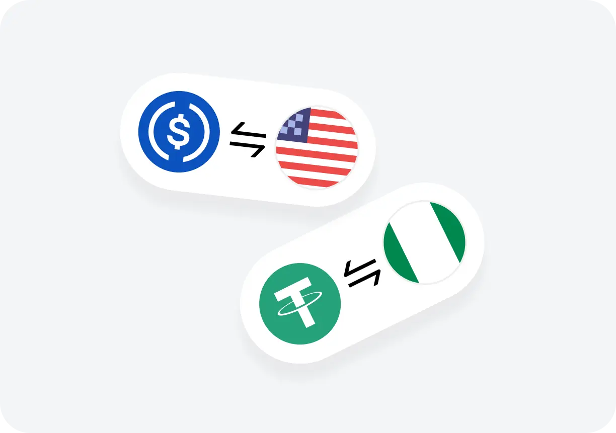 Swap stablecoins across Naira, USD, GBP, and EUR